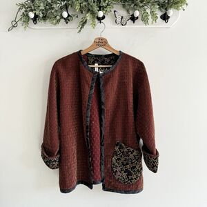 Vintage So Aida Tapestry Jacket Small Contrast Fabric Open Mature